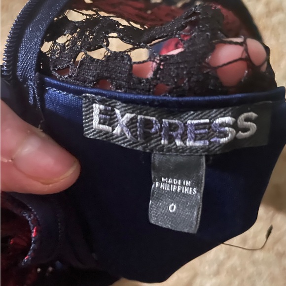 Sexy Red and Black Lace Color Block Striped Dress by Express - Picture 2 of 7